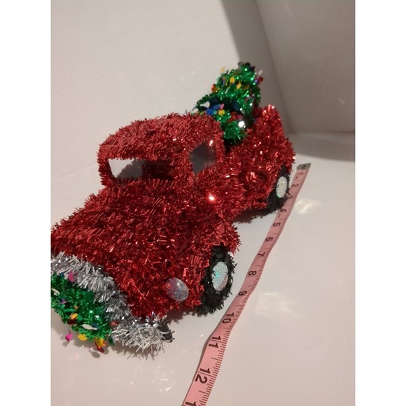 Christmas Red "Tinseled Out" Pick Up Truck Bringing Home The Tree 12" - Picture 2 of 7